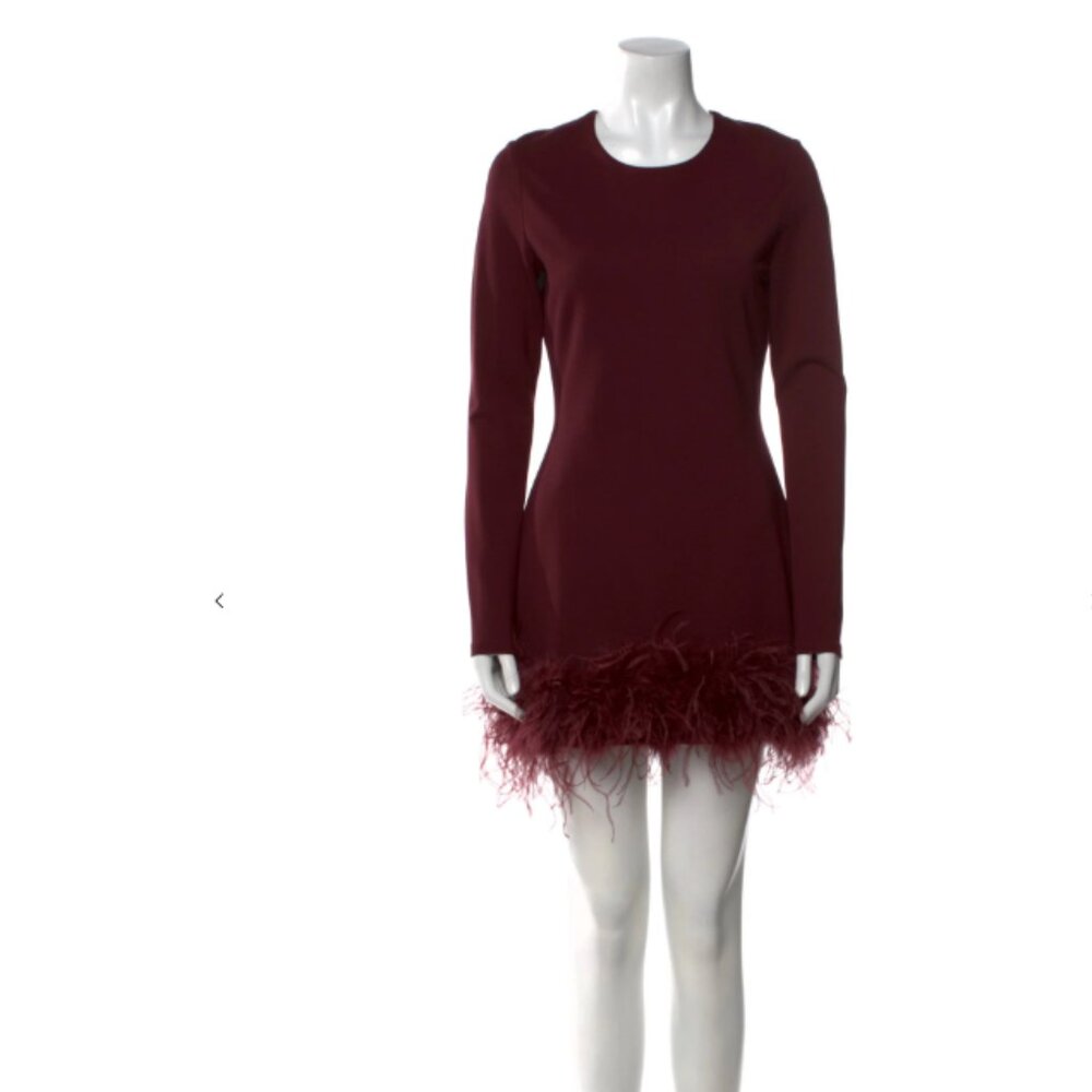Lamarque Bahira Maroon Feather Crew Neck Mini Dress